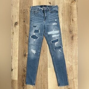 Hollister Distressed Denim Under Layer Patchwork High Rise Super Skinny Jeans 1
